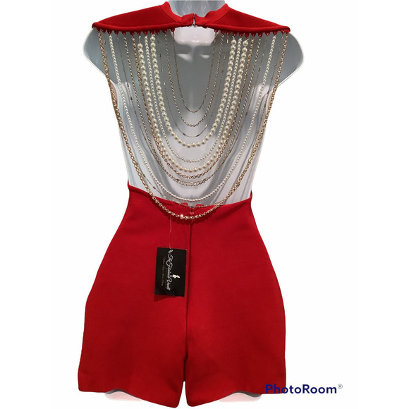 Fashion Vault Red Romper with Open Chain Back M - Picture 4 of 7